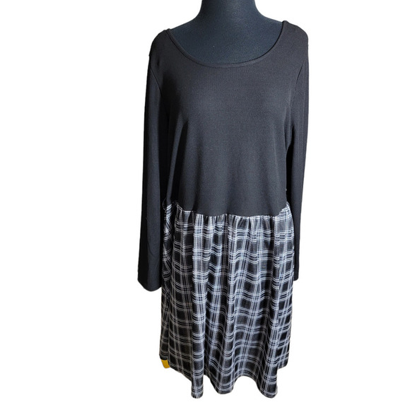 Mia Rose plus check contrast smock dress long sleeve sz 3X - Picture 2 of 8